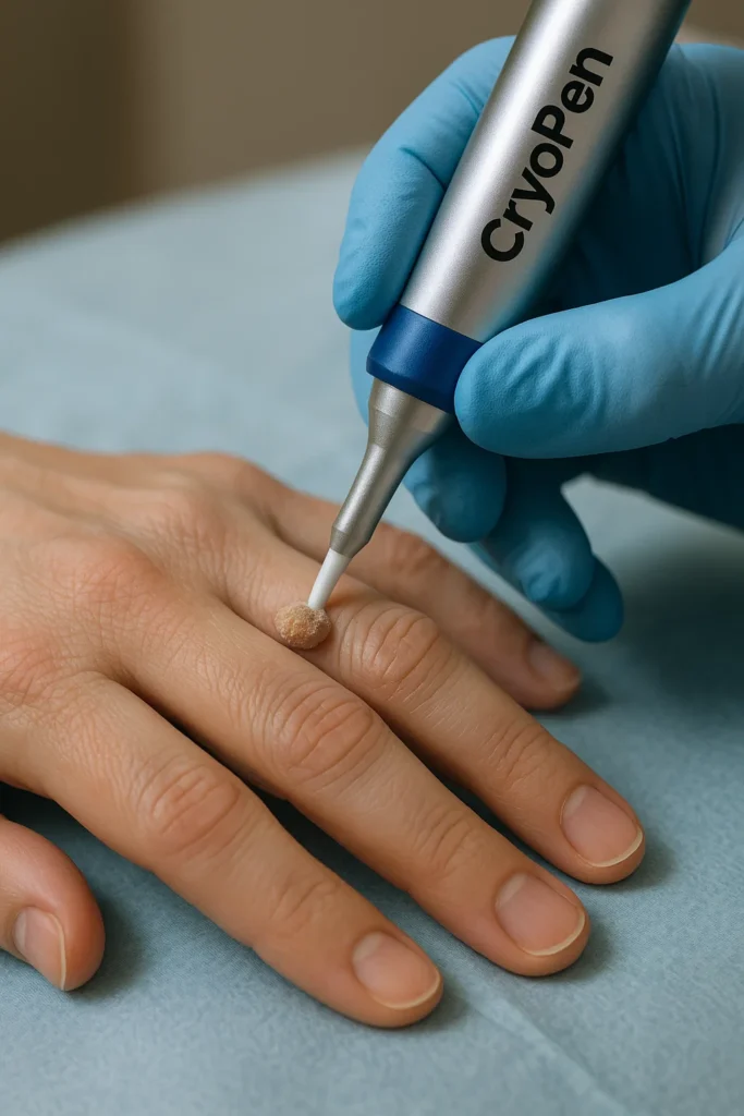 example of cryopen wart removal Hounslow Heath treatment on a persons finger