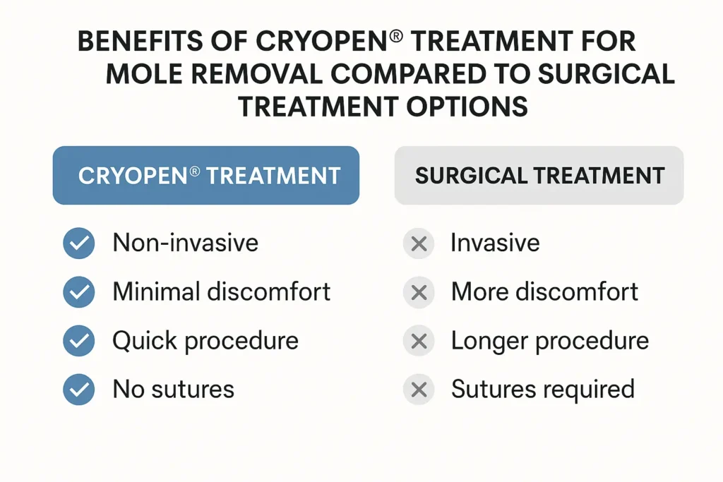 Table to show the benefits of getting moles removed Hounslow Heath from LA LIPO