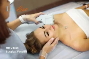 Woman having Hi-Fu to reduce wrinkles Hounslow Heath.