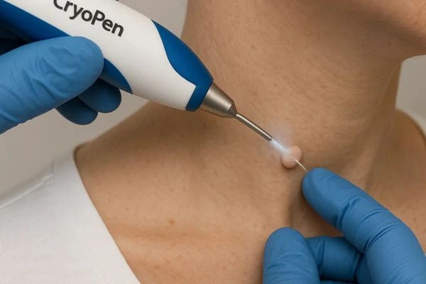 Person receiving cryotherapy Hounslow Heath for skin tag removal
