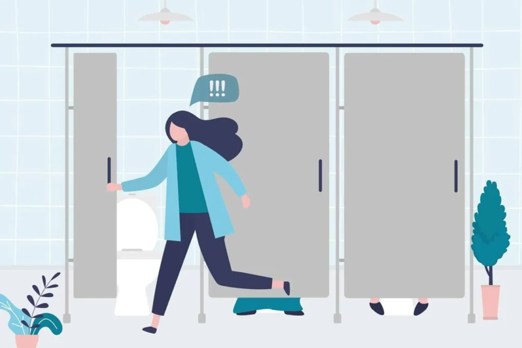 graphic of Urine incontinence Hounslow Heath woman running to the toilet.