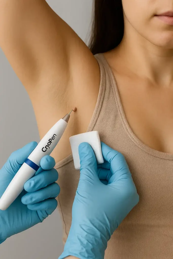 woman having cryopen to remove underarm skin tags Hounslow Heath
