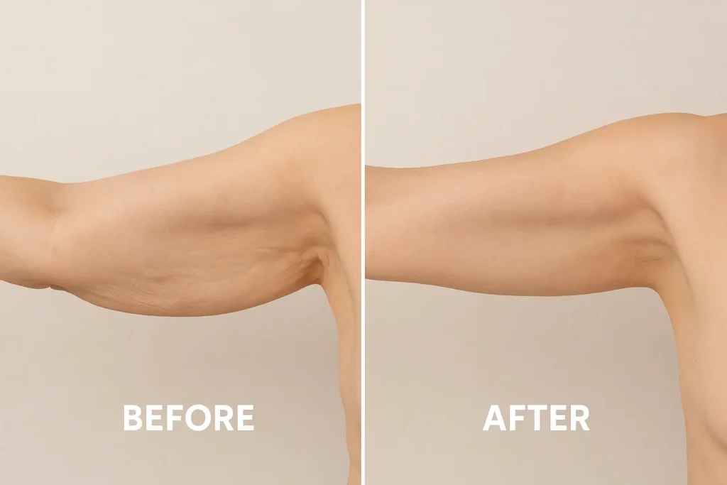 Picture of LA LIPO Hounslow Heath before and after results of skin tightening treatment on the upper arms.