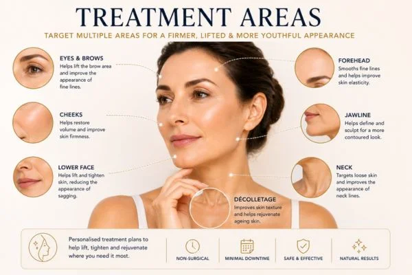 Areas of treatment for the ultimate lift tighten treatment Hounslow Heath
